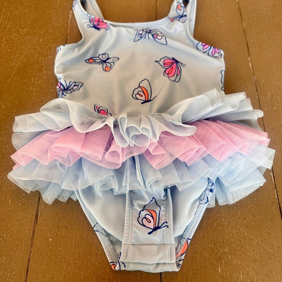 Cat & Jack Girls Pink and Blue Butterfly One-Piece Tutu & Bow Swimsuit • Size 5T - Picture 2 of 9